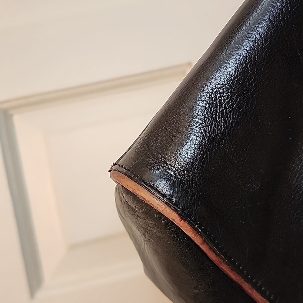 BRAHMIN VINTAGE Classic Black Leather Top-Handle Satchel Bag /Purse. - Picture 15 of 16